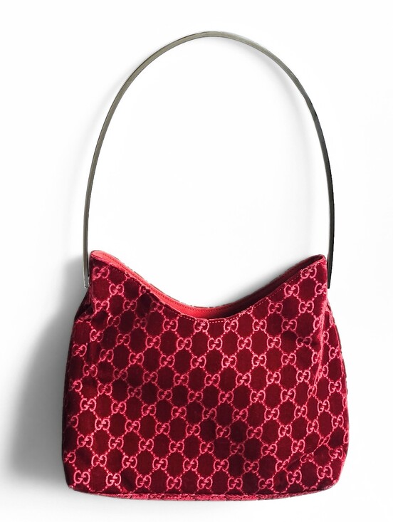 Gucci Handbags - **SOLD*Gucci by Tom Ford 1997 Red Velvet GG Monogram Chrome Handle ASO The Nanny